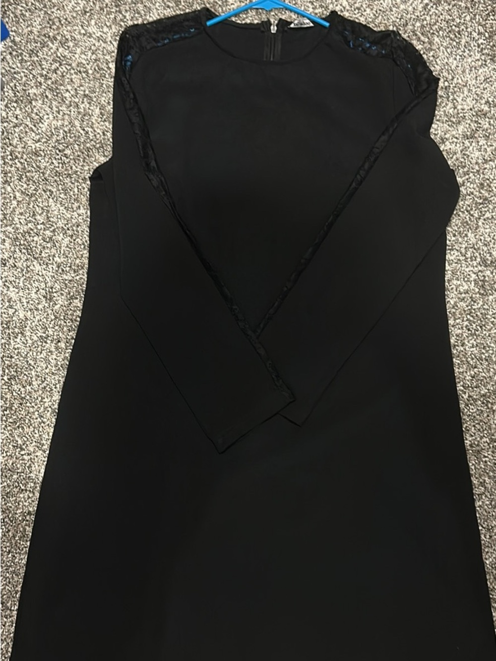 Black Long Sleeve Lace-Trimmed Shift Dress